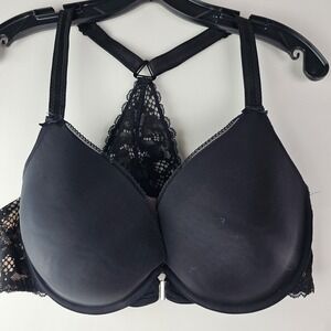 Adore Me 40DD Bra Black‎ Plunge Front Closure Underwire Lace RacerBack